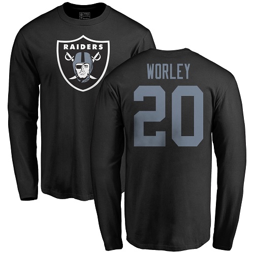 Men Oakland Raiders Olive Daryl Worley Name and Number Logo NFL Football #20 Long Sleeve T Shirt